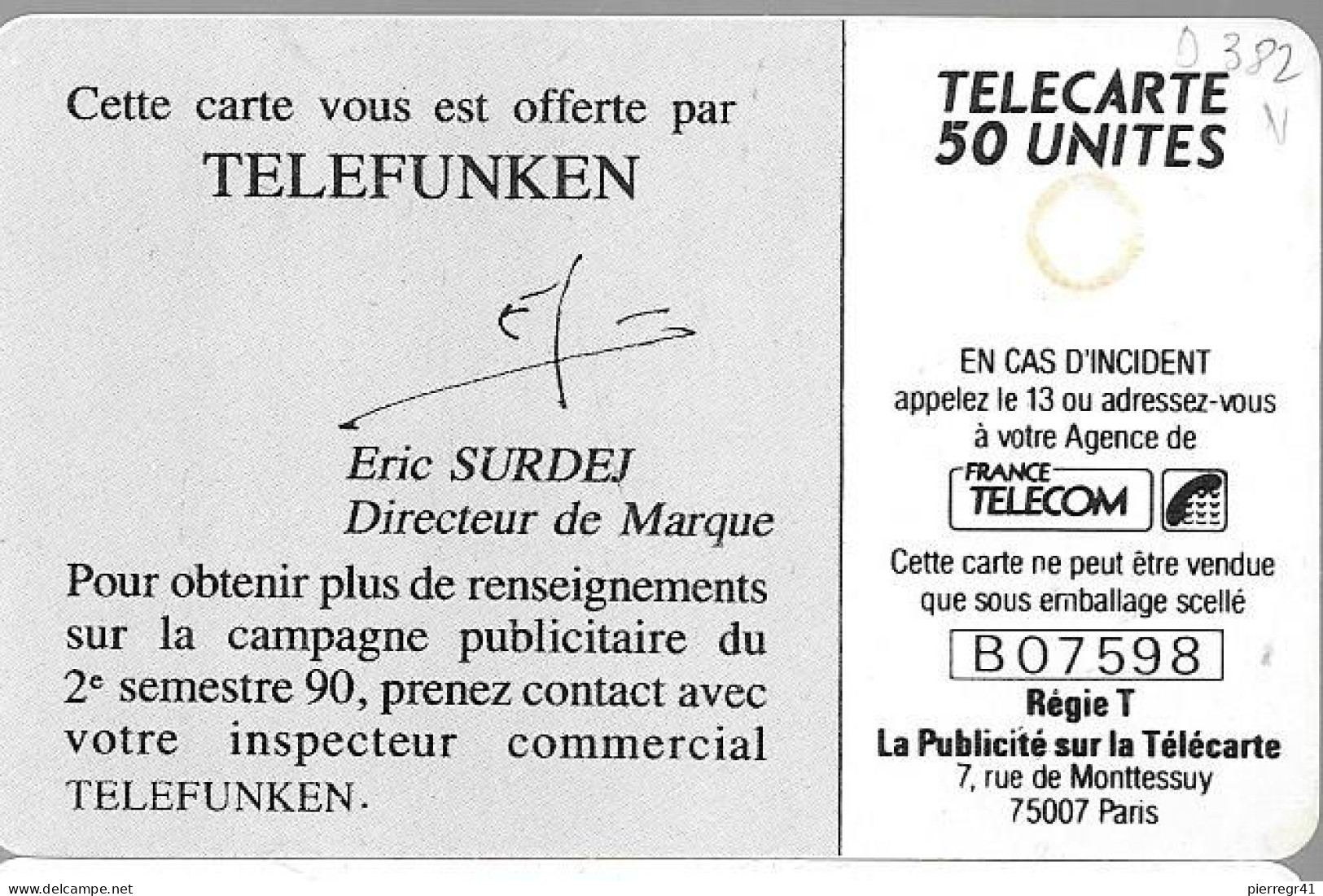 CARTE-PRIVEE-50U-GemA-D382-TELEFUNKEN TV--R° Glacé-2100Ex-Utilisé-TBE/LUXE - Ad Uso Privato