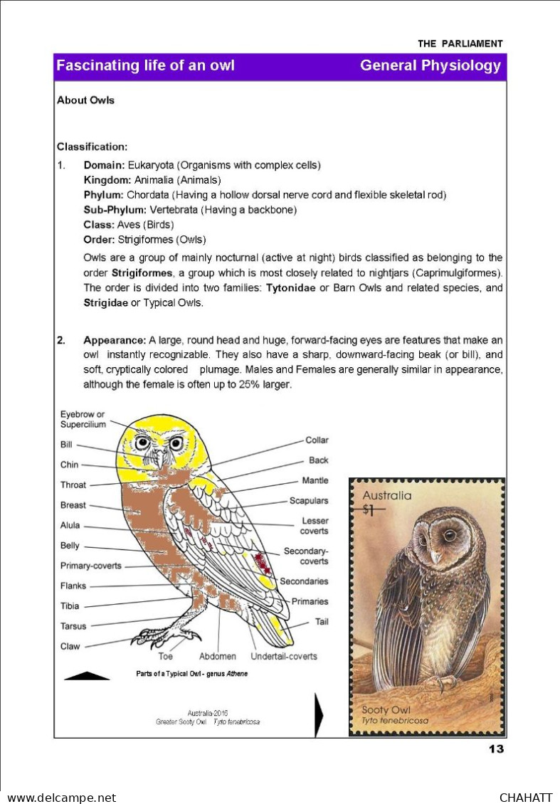 OWLS - RAPTORS- BIRDS OF PREY-"THE PARLIAMENT" - GALLERY OF OWLS ON STAMPS- EBOOK-PDF- DOWNLOADABLE-372 PAGES - Vie Sauvage