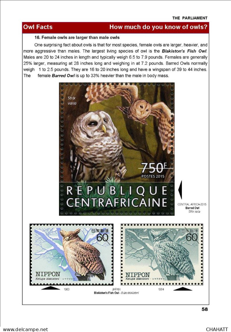 OWLS - RAPTORS- BIRDS OF PREY-"THE PARLIAMENT" - GALLERY OF OWLS ON STAMPS- EBOOK-PDF- DOWNLOADABLE-372 PAGES