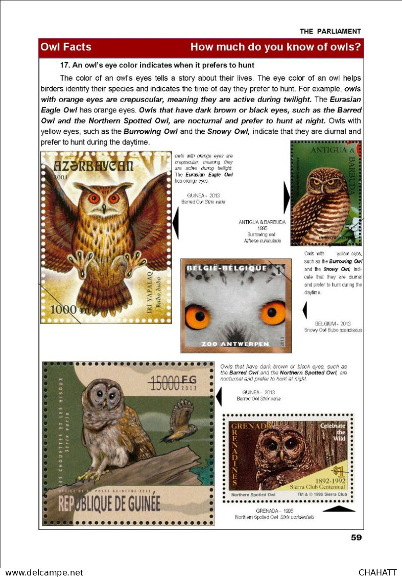 OWLS - RAPTORS- BIRDS OF PREY-"THE PARLIAMENT" - GALLERY OF OWLS ON STAMPS- EBOOK-PDF- DOWNLOADABLE-372 PAGES