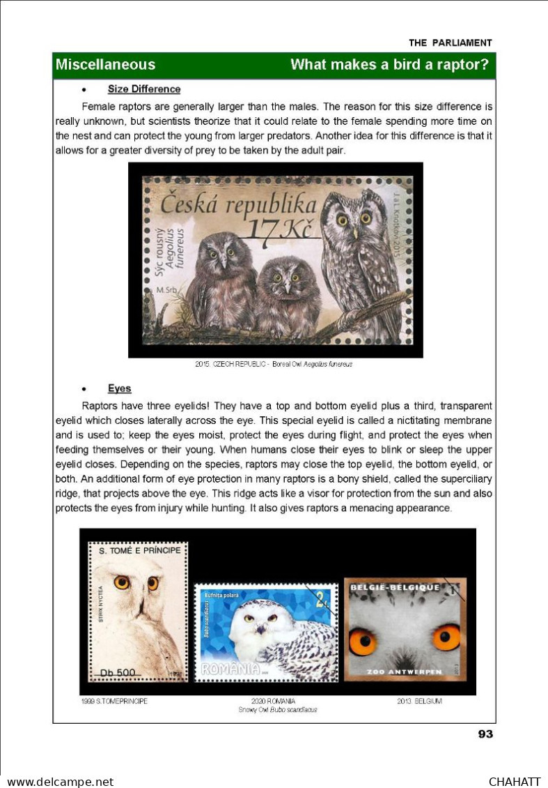 OWLS - RAPTORS- BIRDS OF PREY-"THE PARLIAMENT" - GALLERY OF OWLS ON STAMPS- EBOOK-PDF- DOWNLOADABLE-372 PAGES