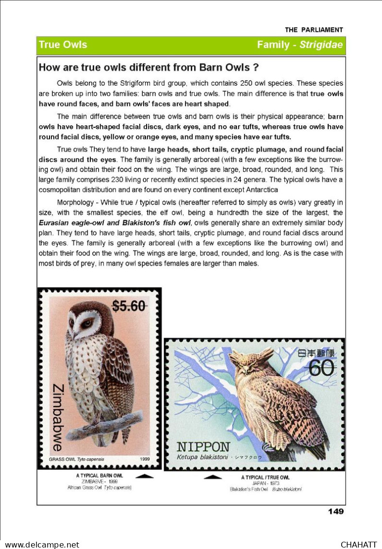 OWLS - RAPTORS- BIRDS OF PREY-"THE PARLIAMENT" - GALLERY OF OWLS ON STAMPS- EBOOK-PDF- DOWNLOADABLE-372 PAGES