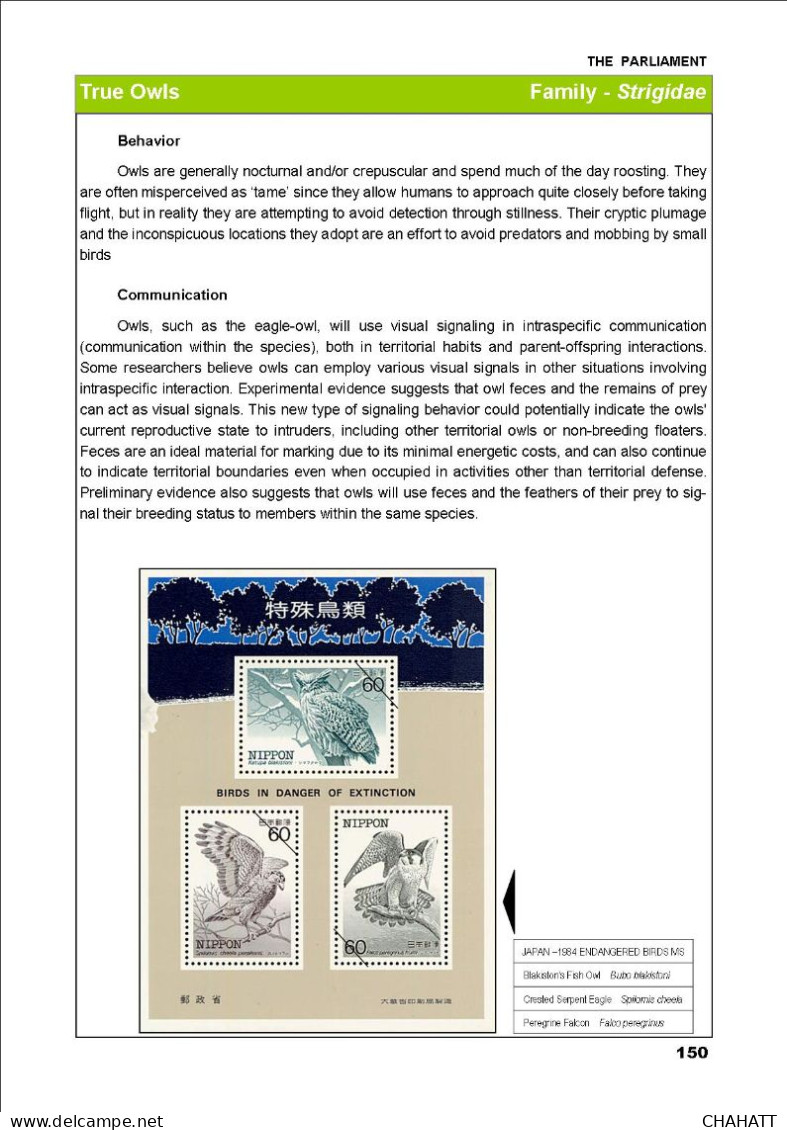 OWLS - RAPTORS- BIRDS OF PREY-"THE PARLIAMENT" - GALLERY OF OWLS ON STAMPS- EBOOK-PDF- DOWNLOADABLE-372 PAGES