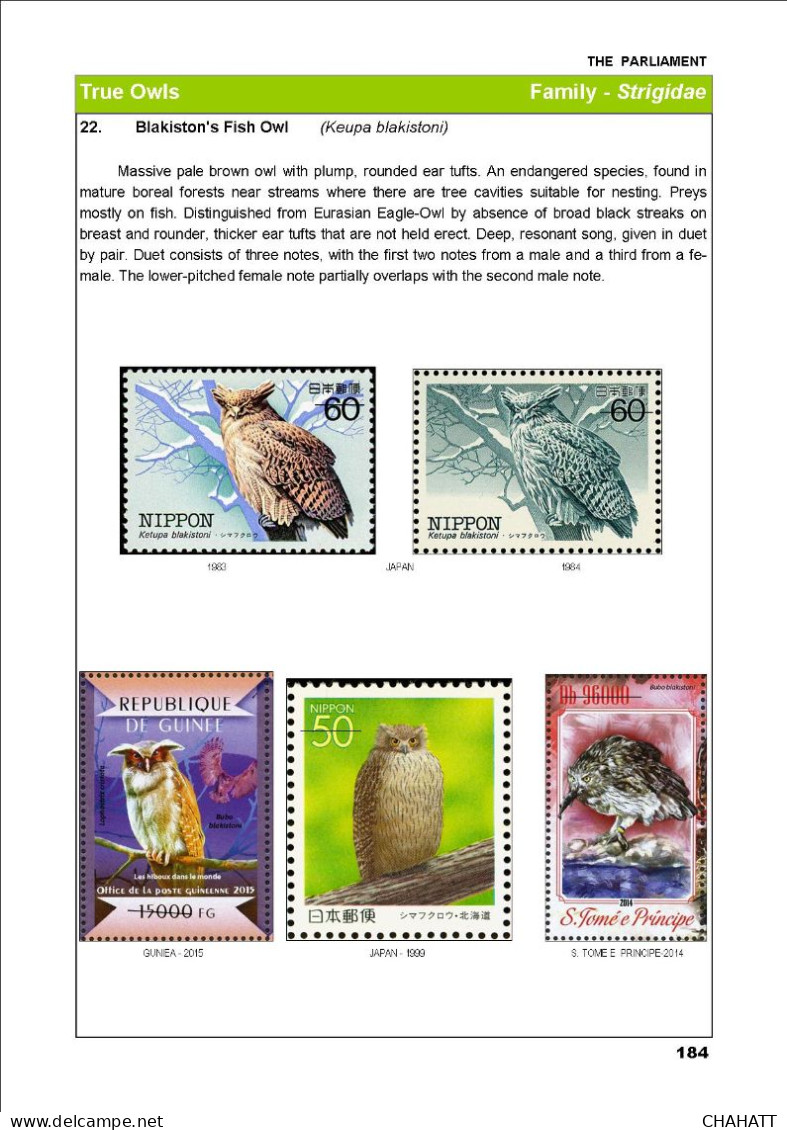 OWLS - RAPTORS- BIRDS OF PREY-"THE PARLIAMENT" - GALLERY OF OWLS ON STAMPS- EBOOK-PDF- DOWNLOADABLE-372 PAGES