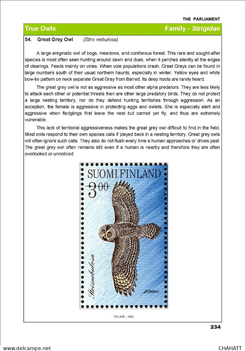 OWLS - RAPTORS- BIRDS OF PREY-"THE PARLIAMENT" - GALLERY OF OWLS ON STAMPS- EBOOK-PDF- DOWNLOADABLE-372 PAGES