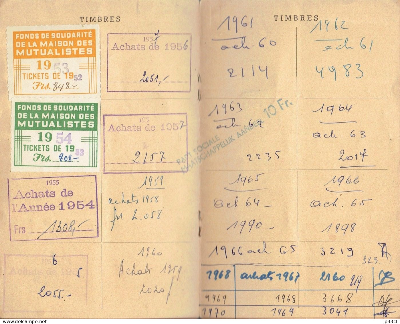 Rare : Timbres Du Fonds De Solidarité De La Maison Des Mutualistes Sur Carnet Délivré Le 22/4/1953 - Private & Local Mails [PR & LO]