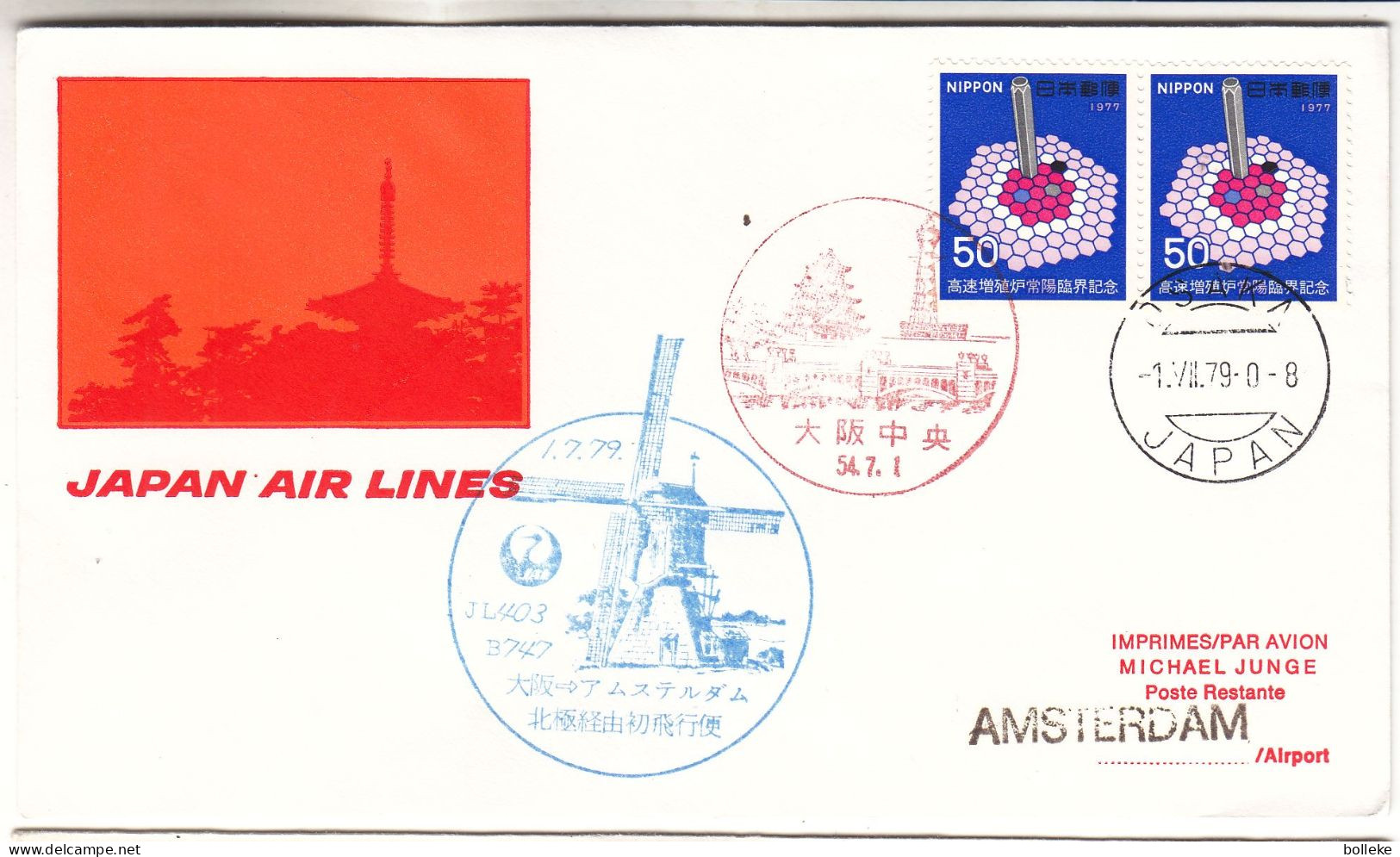 Japon - Lettre De 1979 -  Vol Japon Amsterdam - Moukins - - Briefe U. Dokumente