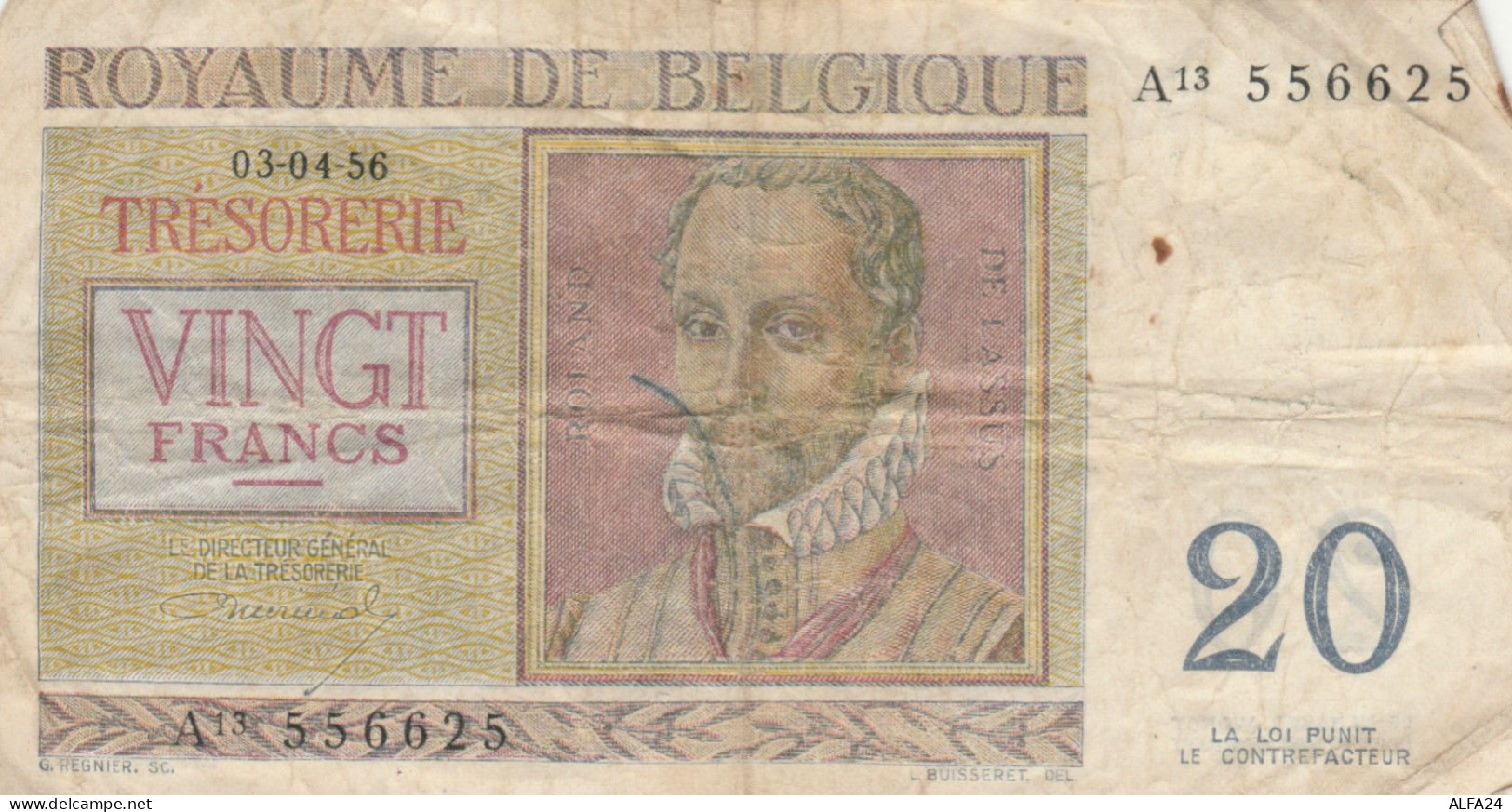 BANCONOTA BELGIO 20 1956  VF (RY1588 - Sonstige & Ohne Zuordnung