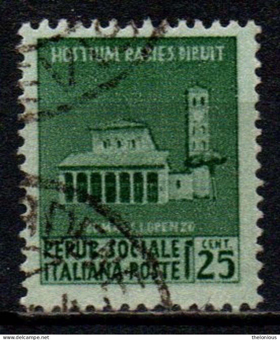 1944 Repubblica Sociale: Monumenti Distrutti - 1ª Emissione 25 Cent. Usato - Used