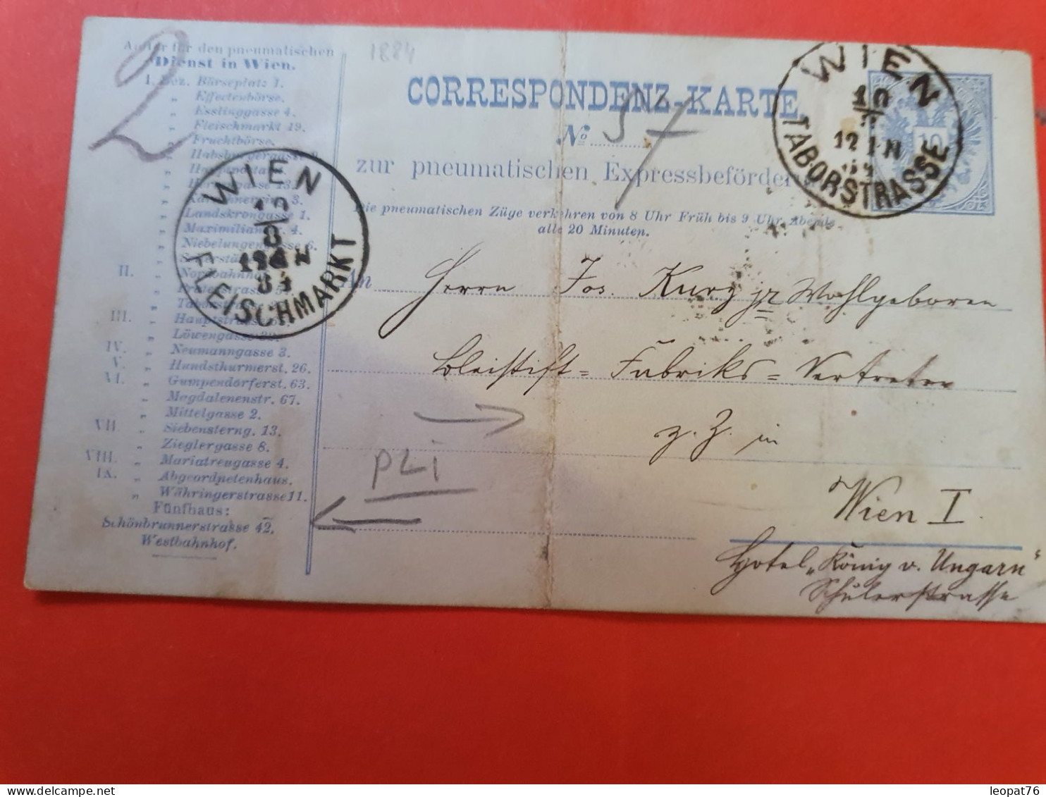 Autriche - Entier Postal Pneumatique De Wien Pour Wien En 1884 Avec Plis - D 302 - Postkarten