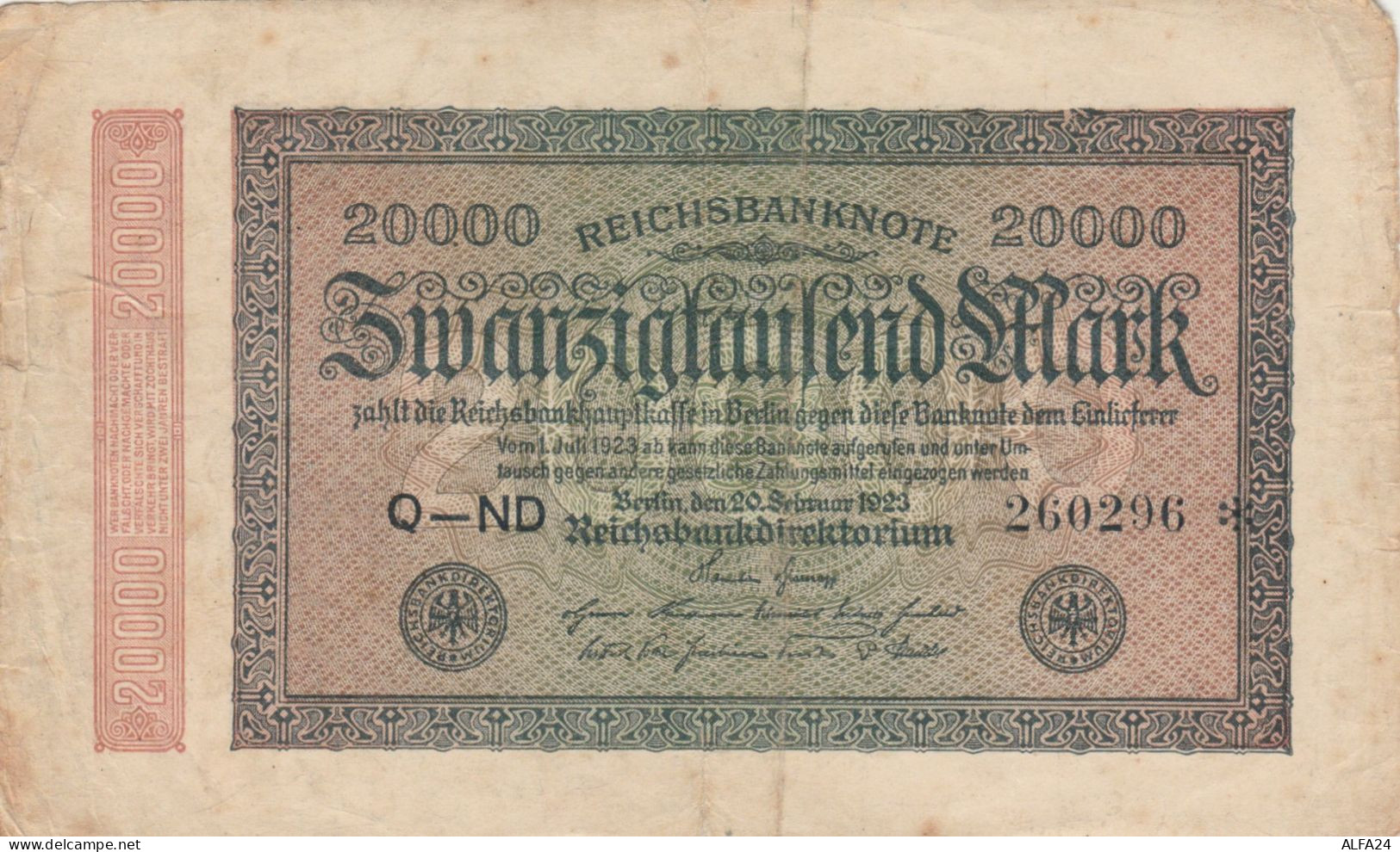 BANCONOTA GERMANIA 1923 20000 REICHSBANKONOTE VF (RY2755 - 20000 Mark