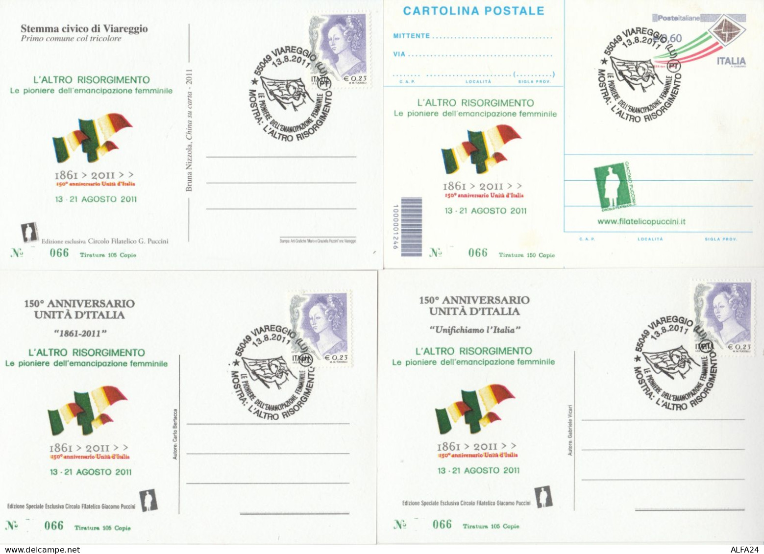 6 CARTOLINE 150 ANNIV UNITA ITALIA TIR 105 N.66 2011 (RY2559 - 2011-20: Marcophilia