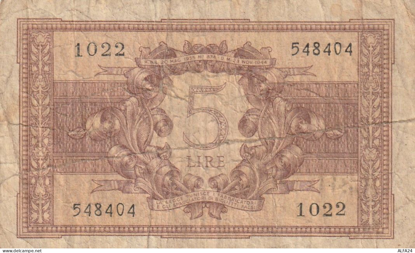 BANCONOTA BIGLIETTO DI STATO LIRE 5 VF (RY7492 - Regno D'Italia – 5 Lire