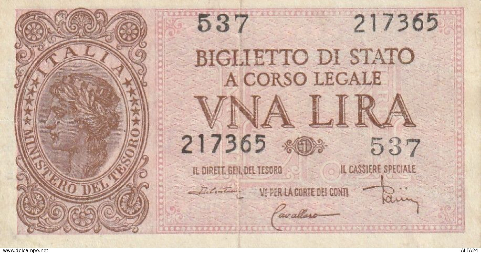 BANCONOTA BIGLIETTO DI STATO ITALIA 1 LIRA EF (RY7374 - Italia – 1 Lira