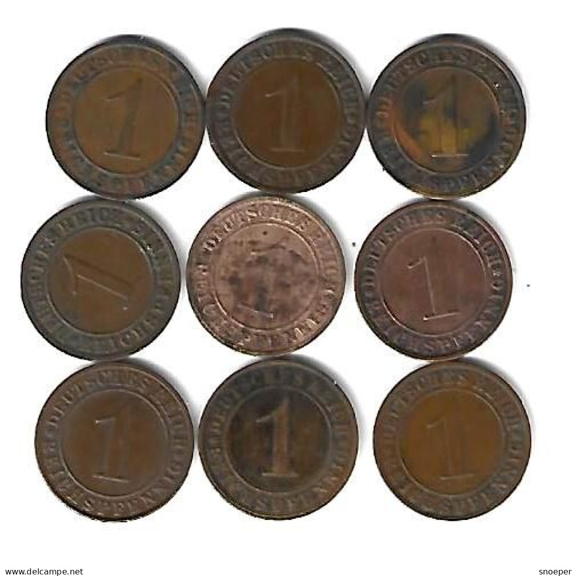 *germany Lot 1 Pfennig 1925a+1925j+1930a+1933a+1934a+1935a+1935d+1935f+1936a   (lot 10) - 1 Renten- & 1 Reichspfennig