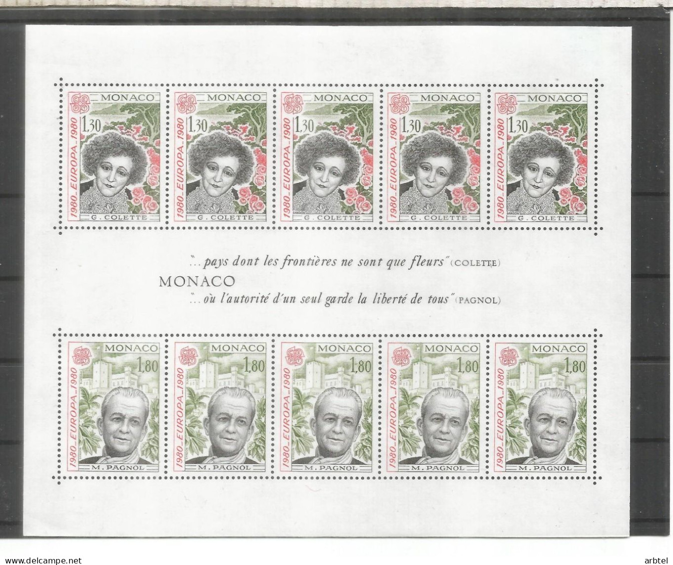 MONACO SLANIA EUROPA 1980 PAGNOL COLETTE CINE LITERATURA - 1980