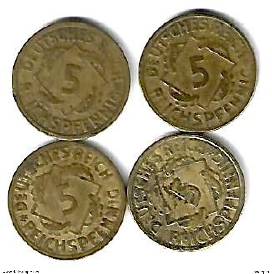 *germany Lot 5 Pfennig 1925a+25e+25j+36a     (lot 14) - 5 Rentenpfennig & 5 Reichspfennig