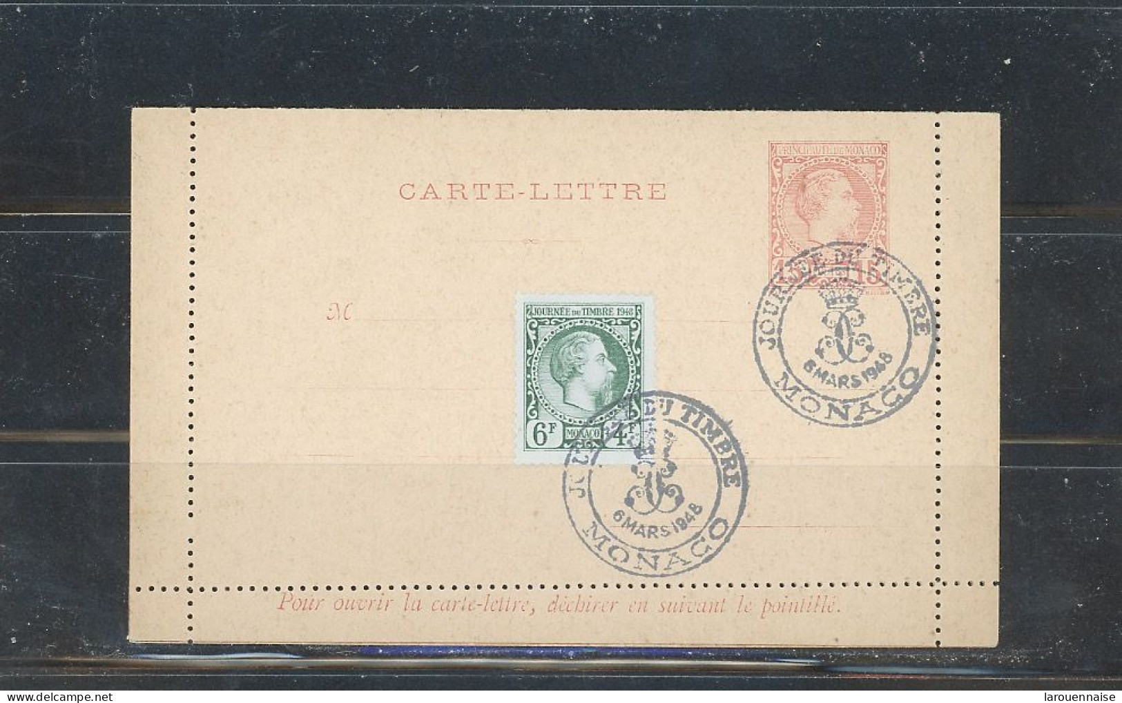 MONACO -ENTIER - CARTE LETTRE -TYPE CHARLES III N°200 -15 C CARMIN / CHAMOIS+ N°°°°°301 -OBLITERATION TEMPORAIRE JOURNÉE - Postal Stationery