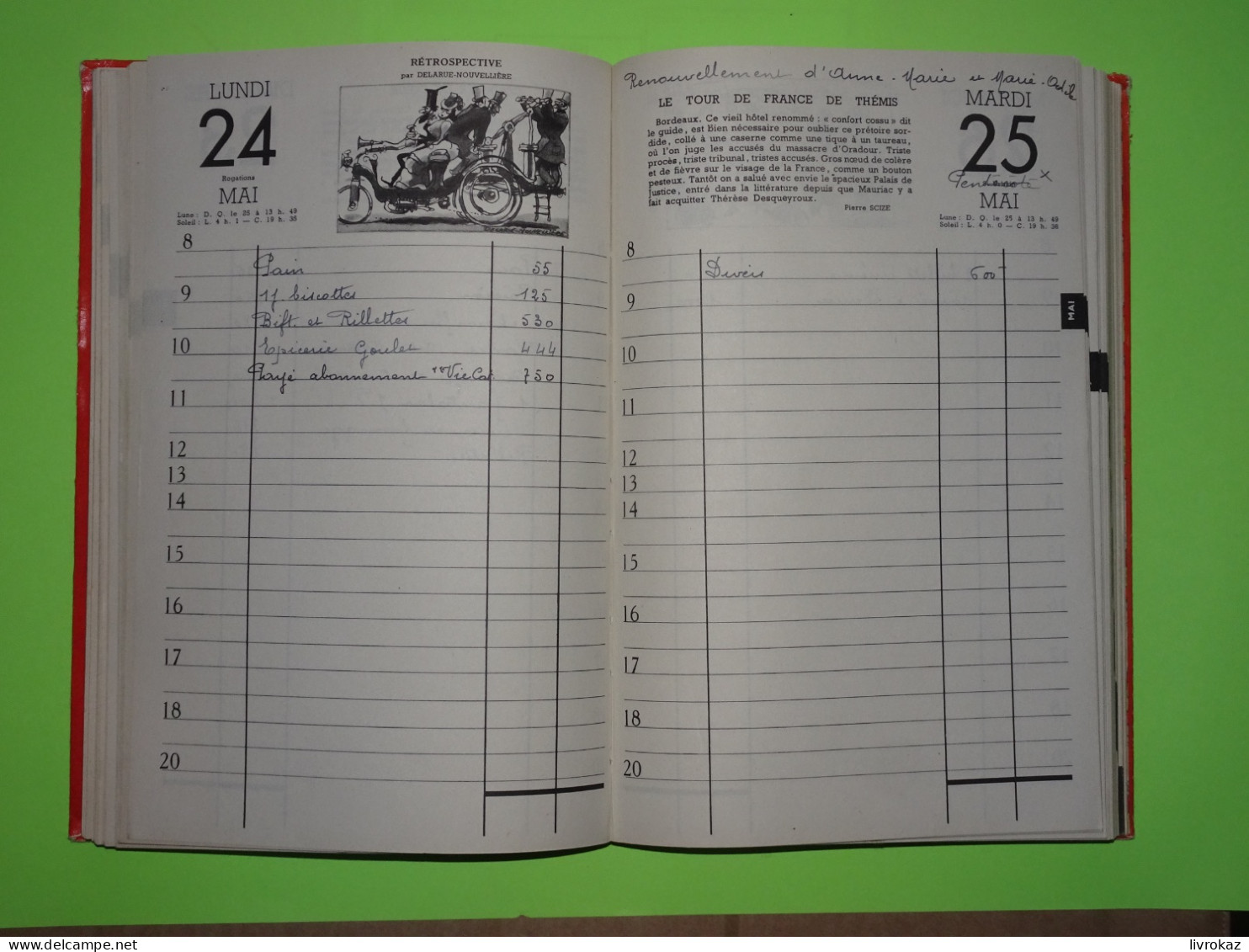Agenda Dunlop 1954 Complet (16 X 24 Cm) Illustré De Vignettes. Sont Mentionnés Les Achats De Vie Quotidienne. Roye Somme - Groot Formaat: 1941-60
