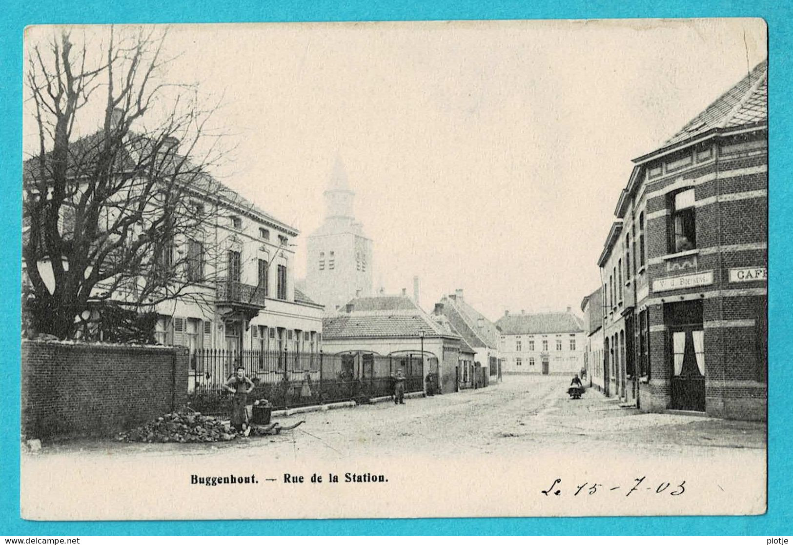 * Buggenhout (Oost Vlaanderen) * Rue De La Station, Stationstraat, Café Boeykens, Animée, église, Unique, TOP - Buggenhout