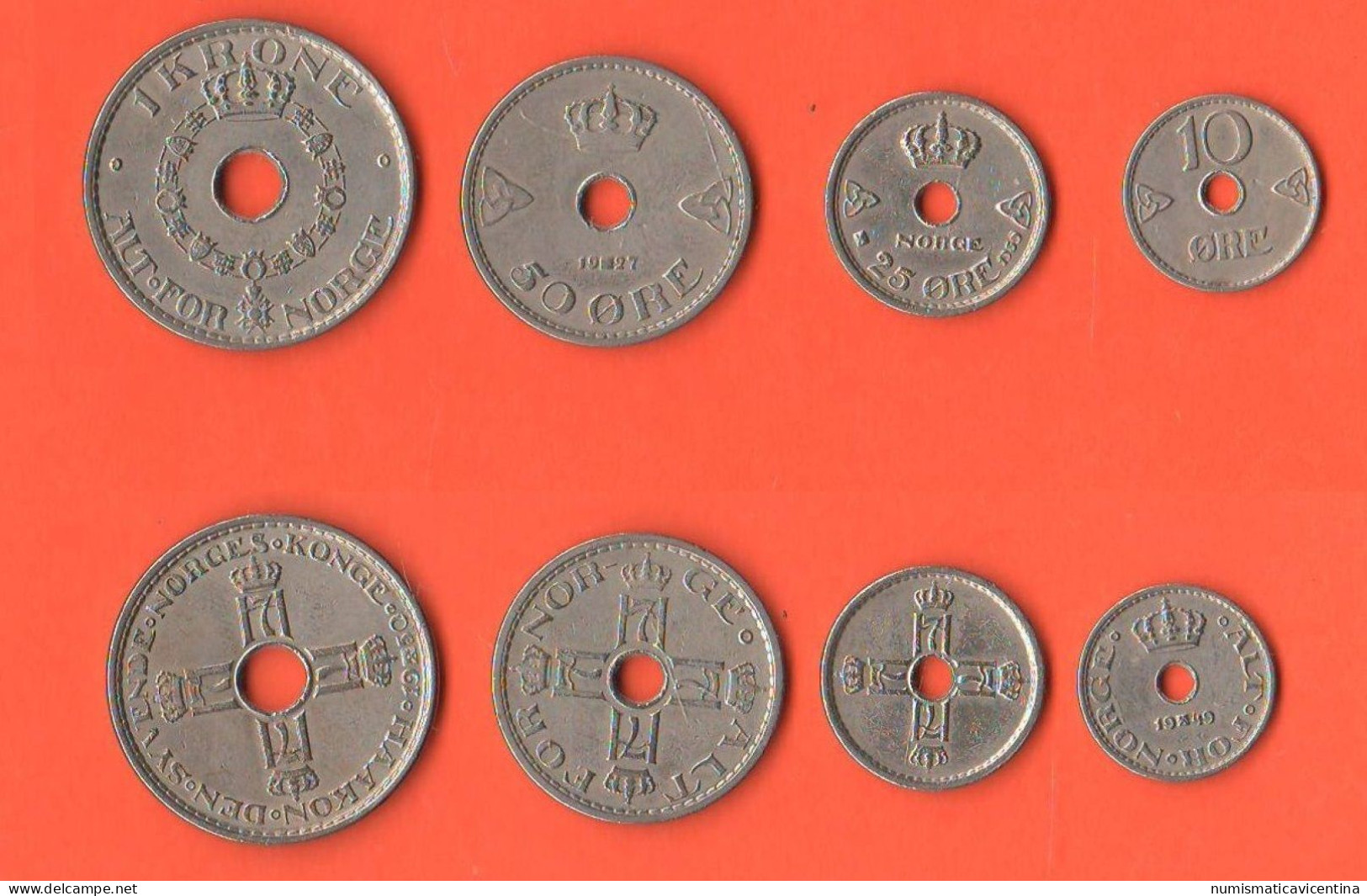 Norvegia Norge Norway Set 10 25 50  øre + 1 Krone Differents Years Nickel Coin Anni 30 /40 - Norwegen