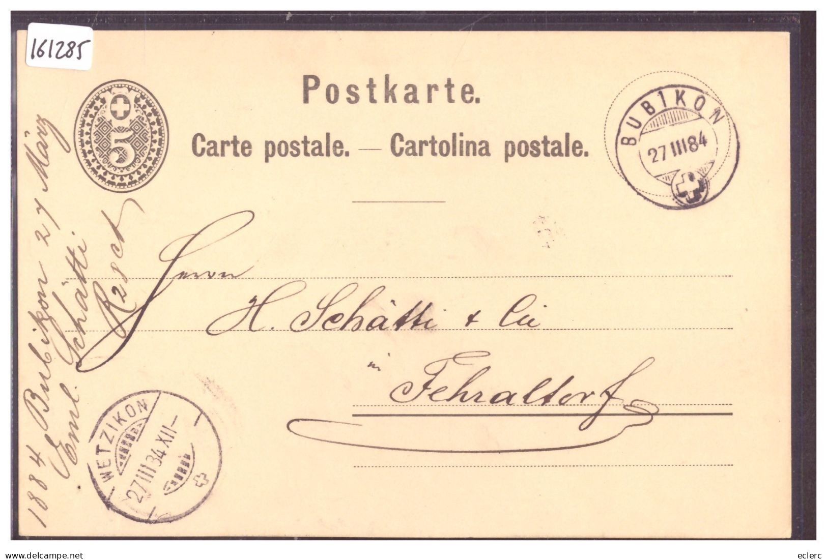 CARTE ENTIER POSTAL OBLITEREE " BUBIKON " - GANZSACHE - TB - Bubikon