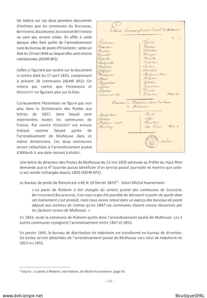 La Poste Rurale Dans Le Haut-Rhin, 1830-1870, édition SPAL 2023 Alsace Elsass - Filatelia E Historia De Correos