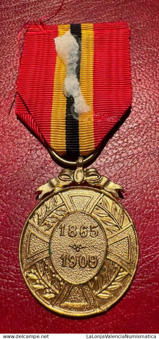 Bélgica Medalla Conmemorativa Leopoldo II 1865-1909 - Andere & Zonder Classificatie