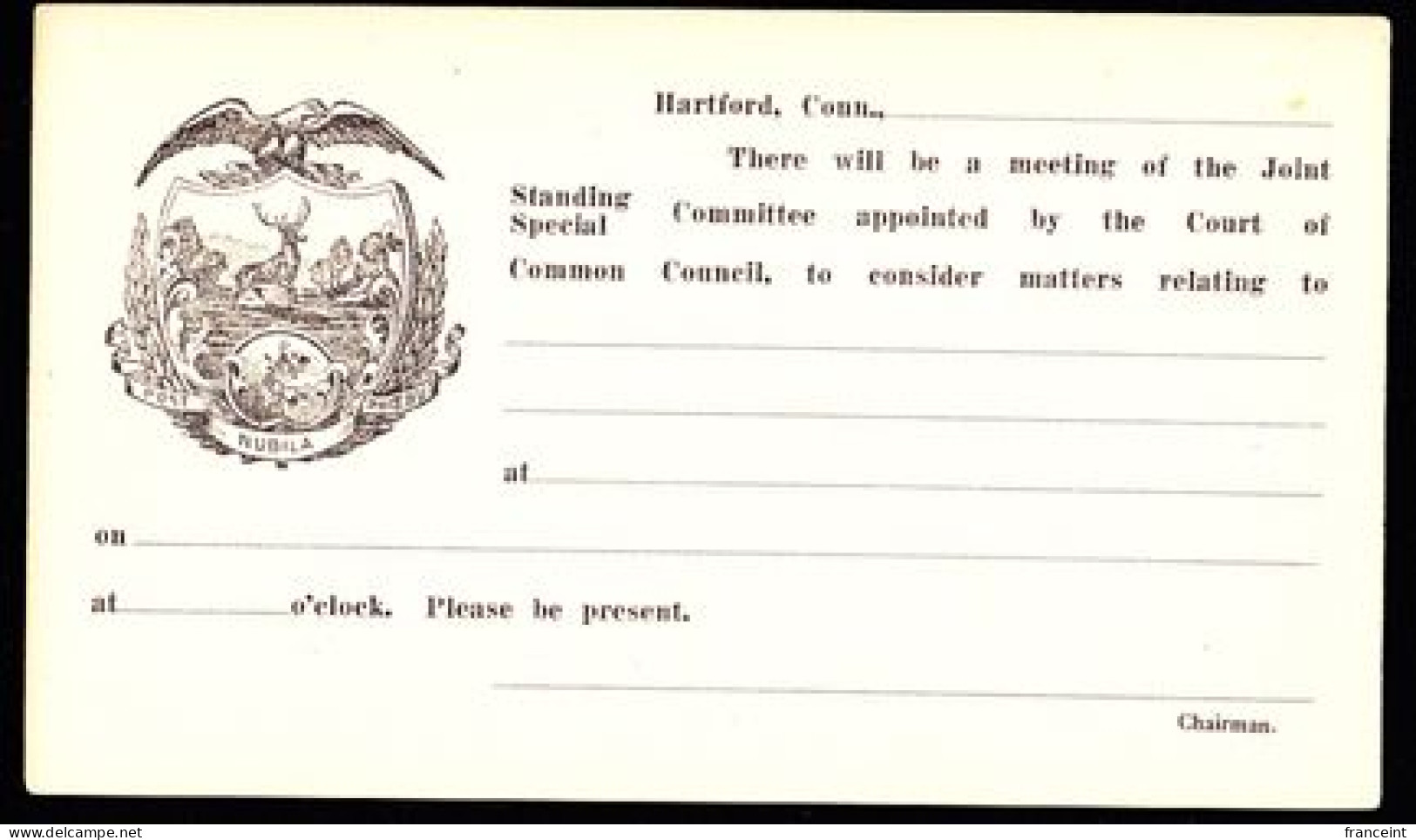 U.S.A.(1940) Stag. Eagle. Insurance. One Cent Postal Card With Advertising. "Court Of Common Council." - 1921-40