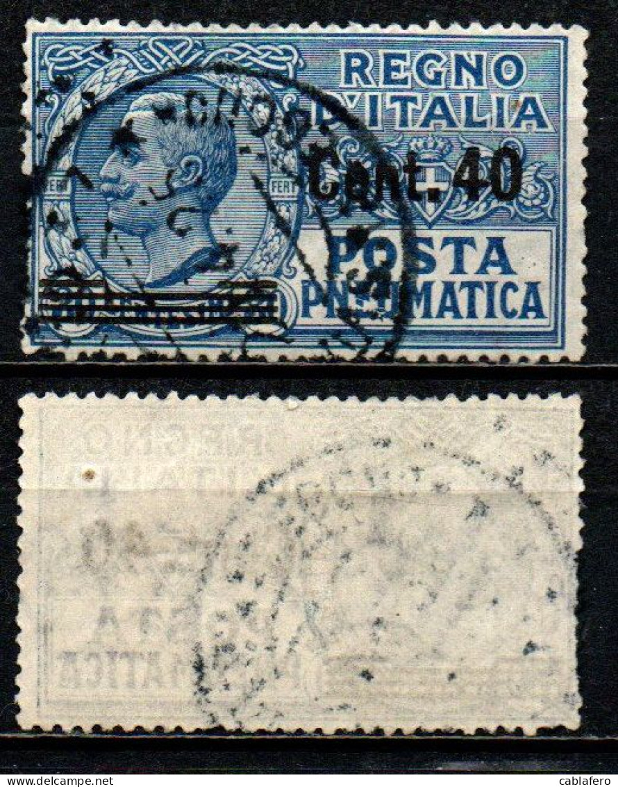 ITALIA REGNO - 1925 - POSTA PNEUMATICA - EFFIGIE DEL RE VITTORIO EMANUELE III - SOVRASTAMPATO 40 CENT SU 30 - USATO - Pneumatische Post