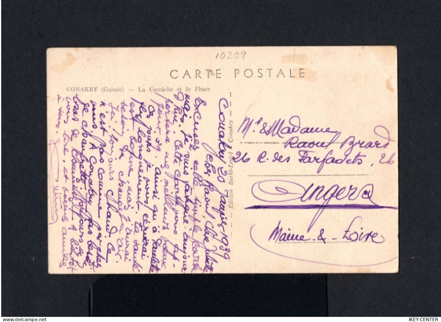 117-GUINEE FRANÇAISE- OLD POSTCARD CONAKRI To ANGERS (france) 1939.WWII.FRENCH COLONIES.Carte Postale.AOF. - Covers & Documents