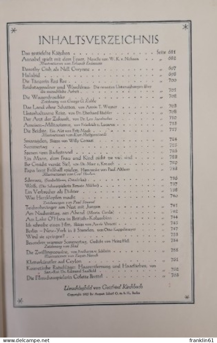 Scherl's Magazin August 1926. Heft 8. - Autres & Non Classés