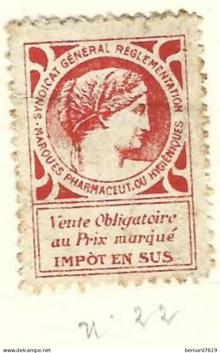 Timbre -  -  - Vignette Pharmaceutique  - Syndicat  Genenral Reglementation Marques Pharmaceut Ou Hygieniques - Used Stamps