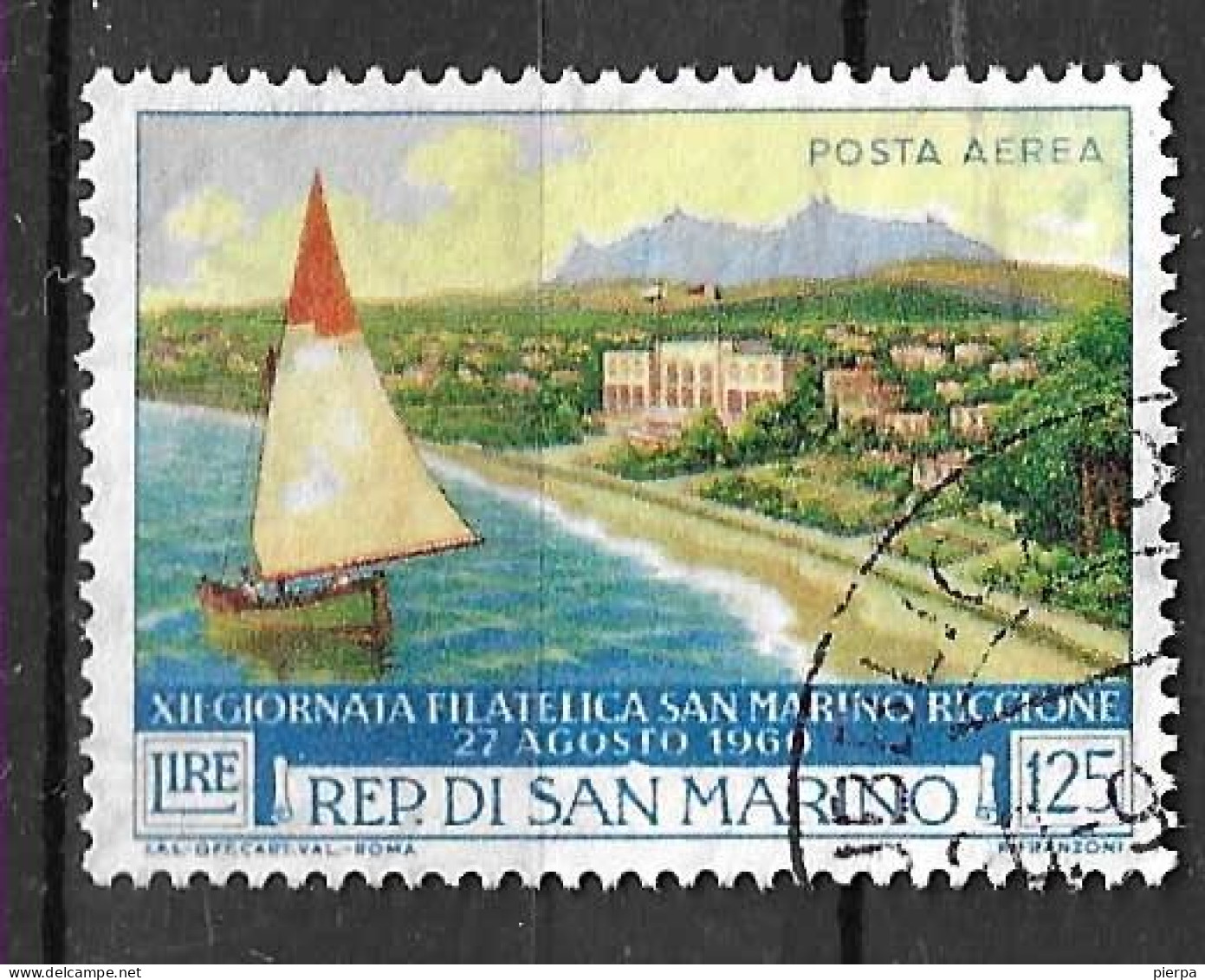 SAN MARINO - 1960 - POSTA AEREA - MOSTRA FILATELICA RICCIONE  L.125 USATO ( YVERT AV 126- MICHEL 666 - SS A137) - Luftpost