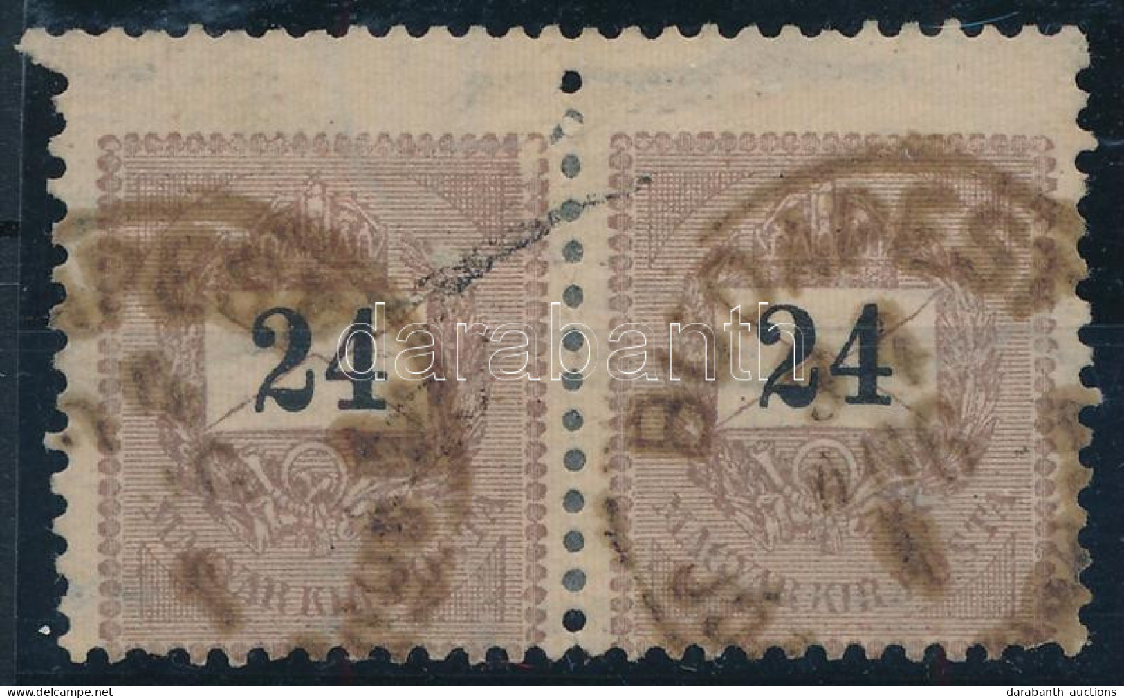 O 1889 24kr Pár A Fogazógép Megugrása Miatt 3 Foglyuksorral Nagyobb / Shifted Perforation - Autres & Non Classés