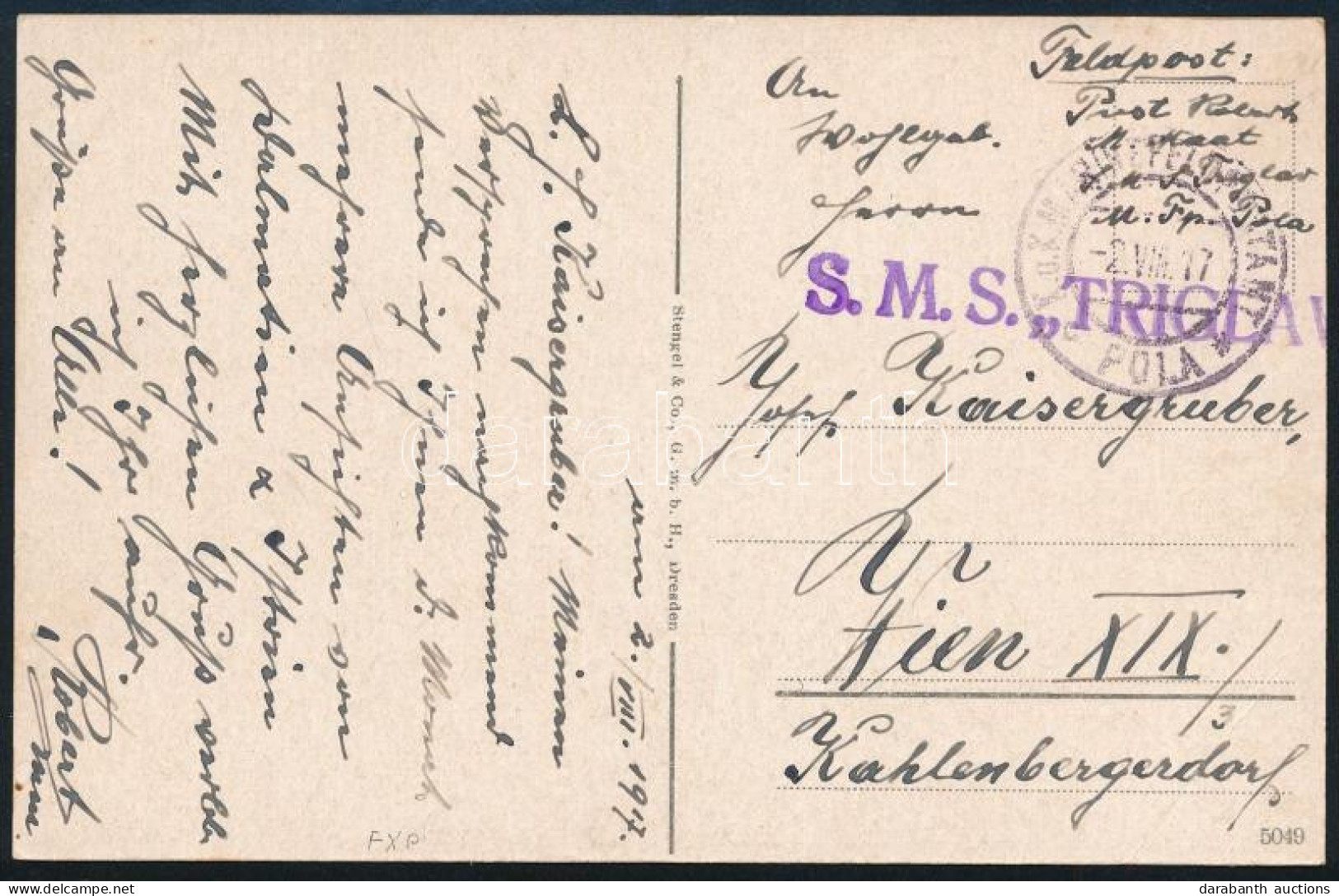 1917 Tábori Posta Képeslap "S.M.S. TRIGLAV" - Autres & Non Classés