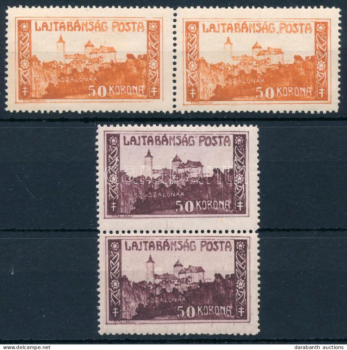 ** Nyugat-Magyarország VII. 1921 50K Pár Eltérő Narancssárga Színben + Sötétlila Támpéldány Lemezhibával, Bodor Vizsgáló - Other & Unclassified