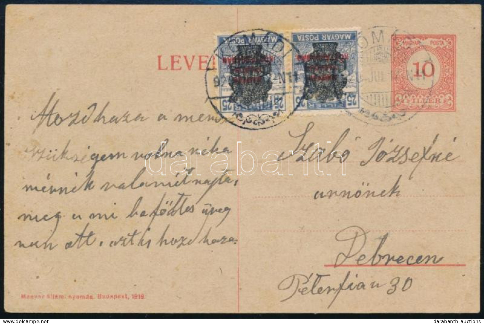 1920 Díjjegyes Levelezőlap 2 X Búzakalász 25f Kiegészítéssel - Other & Unclassified