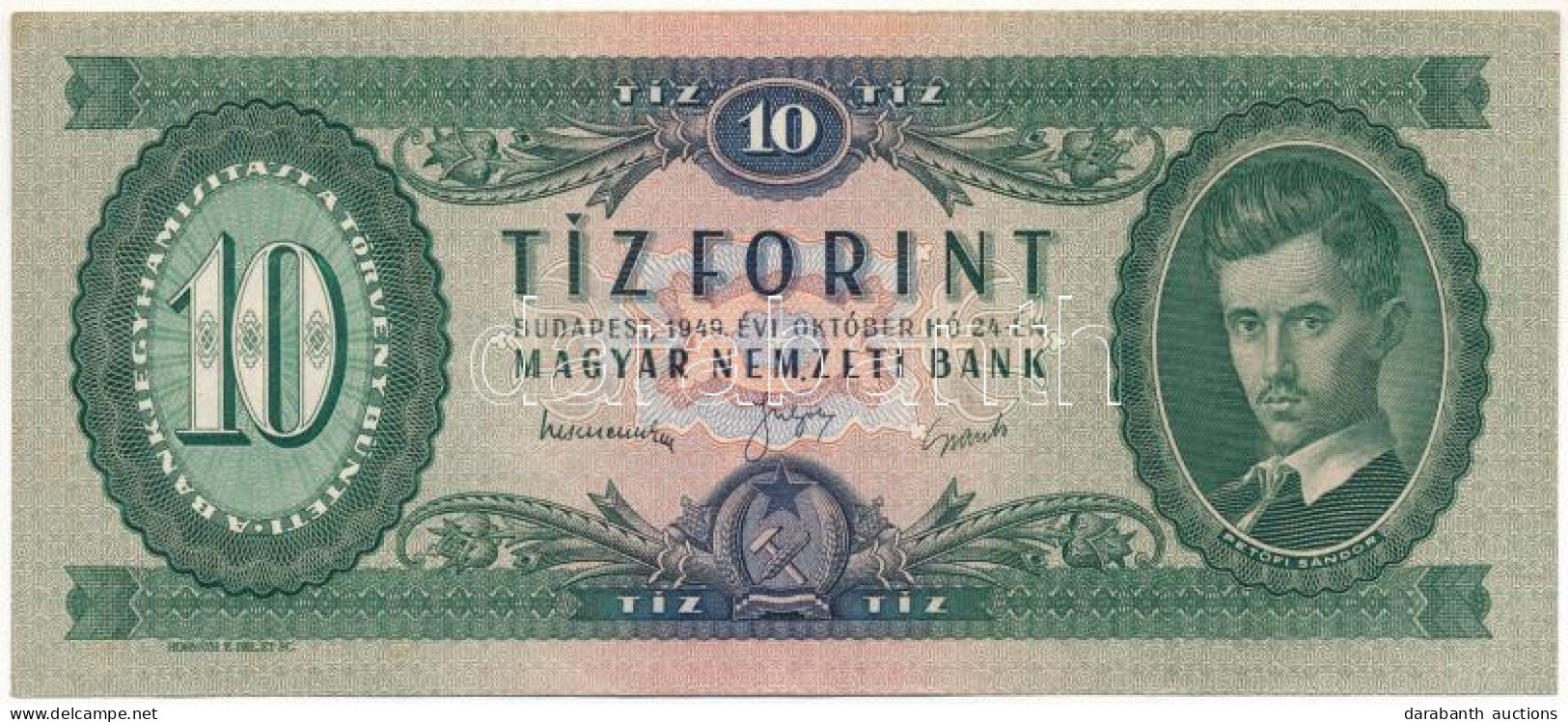 1949. 10Ft "A 375 261023" T:F Szép Papír Hungary 1949. 10 Forint "A 375 261023" T:F Fine Paper Adamo F3 - Ohne Zuordnung