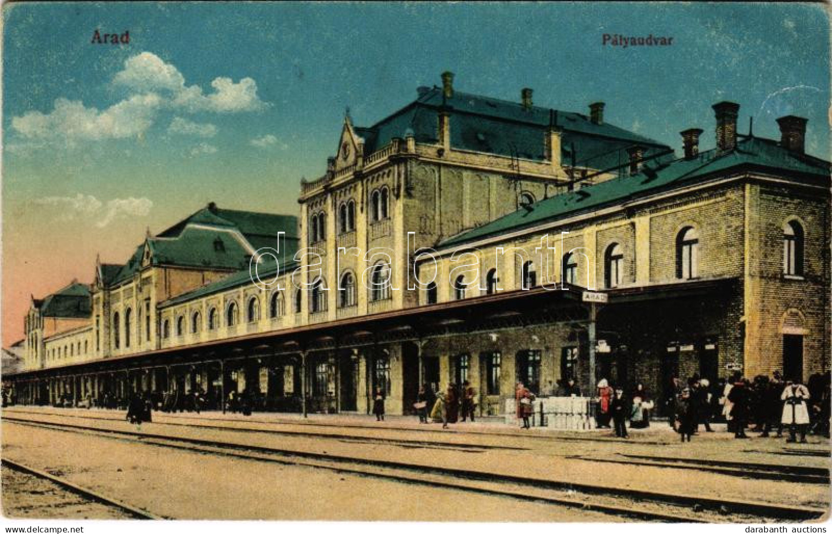 T2/T3 1916 Arad, Pályaudvar, Vasútállomás. Vasúti Levelezőlapárusítás 77-1916. / Railway Station (EK) - Unclassified