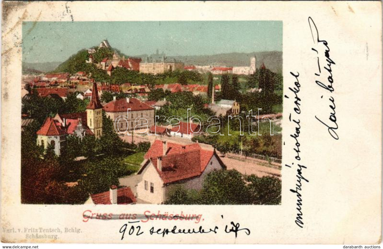 T2/T3 1902 Segesvár, Schässburg, Sighisoara; Látkép. Fritz Teutsch Kiadása / General View (fl) - Unclassified