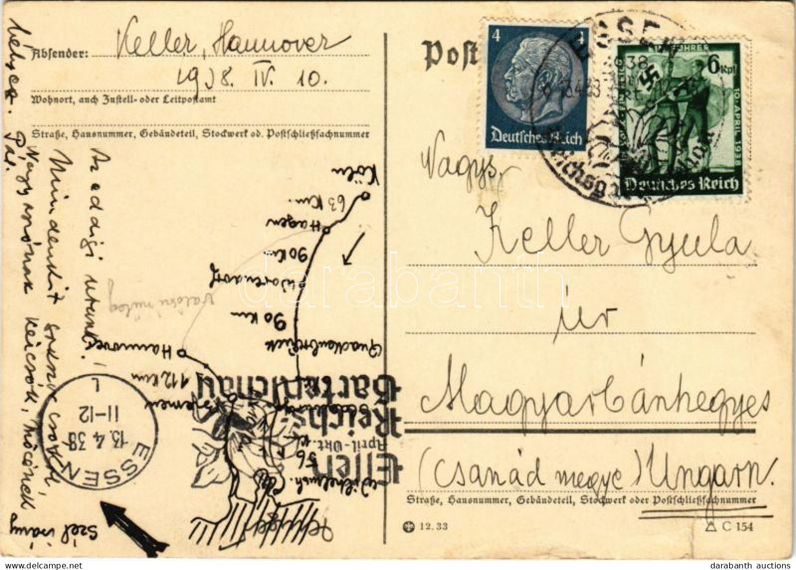 T3 1938 Német Levelezőlap / German Field Postcard (szakadás / Tear) - Unclassified