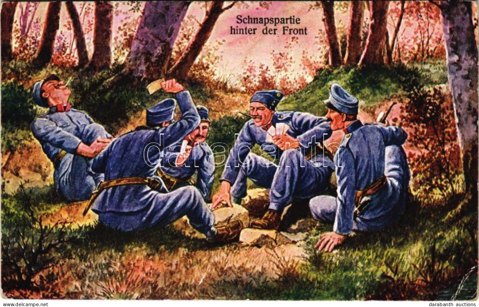 T2/T3 1915 Schnapspartie Hinter Der Front / WWI Austro-Hungarian K.u.K. Military Art Postcard, Soldiers Playing Cards (E - Unclassified