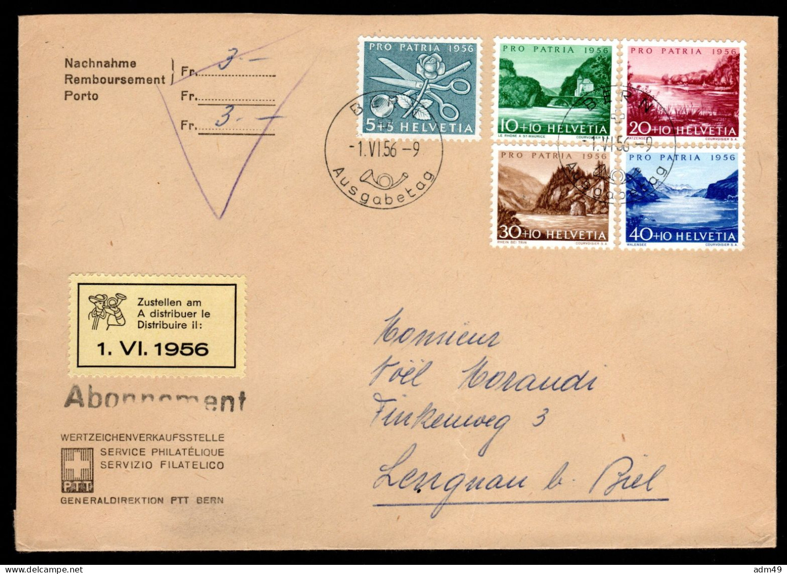 SCHWEIZ, Pro Patria 1956, Satz Auf FDC - Lettres & Documents