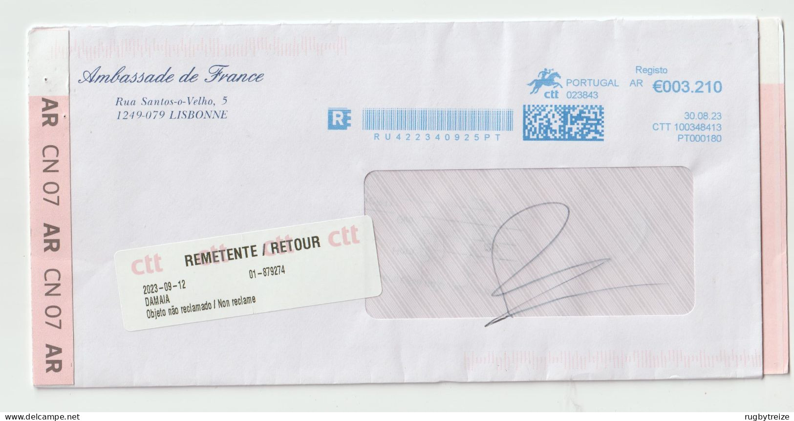 7339 PORTUGAL Recommandé Registered Damaia NPAI Return To Sender Horse Cheval RTS Qr Code Code Barre Bar - Machines à Affranchir (EMA)