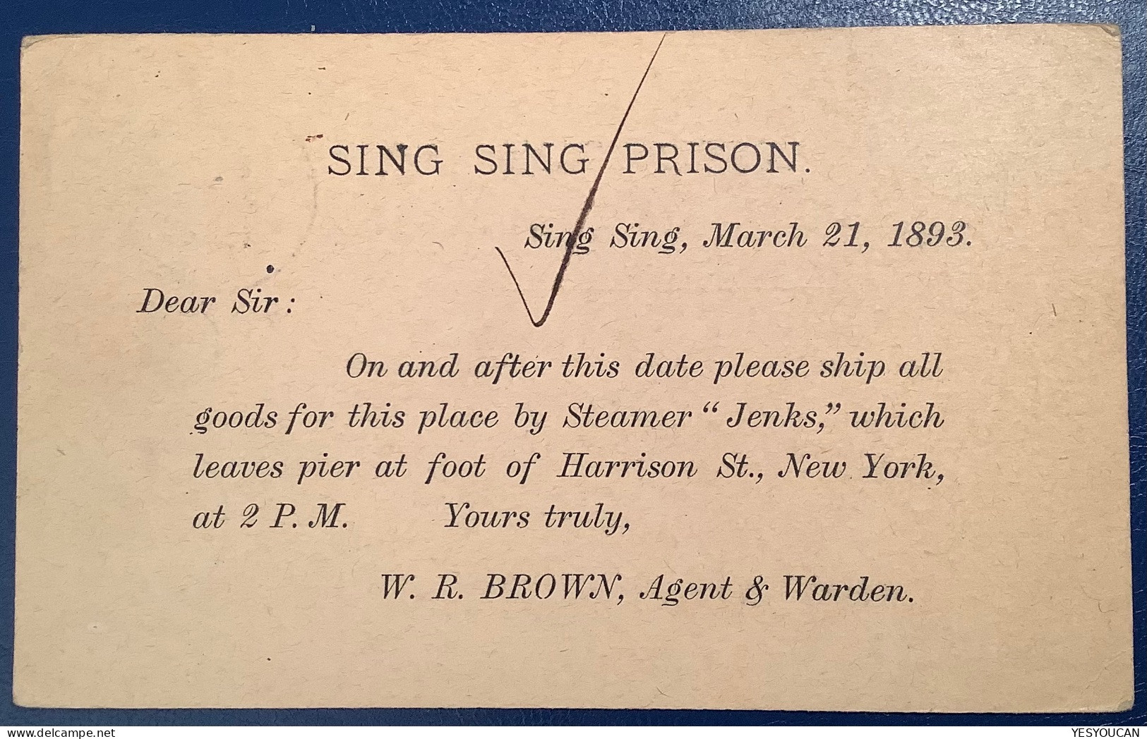 RARE ! „SING SING 1893“ Cds On PRISON Postal Stationery Card 1c  To NY (USA US Gefängnis - Cartas & Documentos