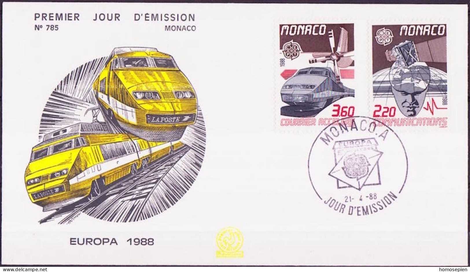 Europa CEPT 1988 Monaco FDC2 Y&T N°1626 à 1627 - Michel N°1859 à 1860 - 1988