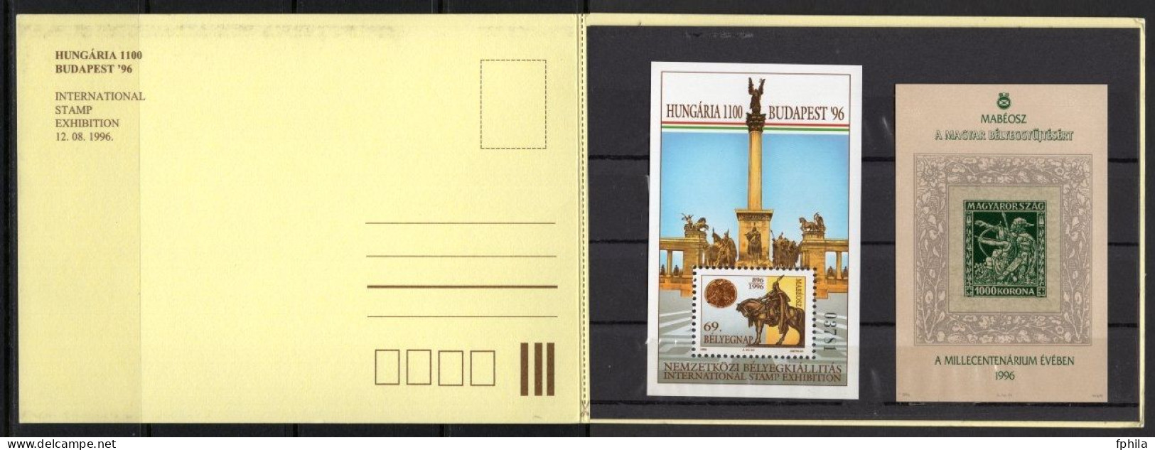 1996 HUNGARY 1100 YEAR BUDAPEST EXHIBITION MILLECENTENARIUM 2x SOUVENIR SHEETS IN SPECIAL FOLDER MNH ** - Feuillets Souvenir