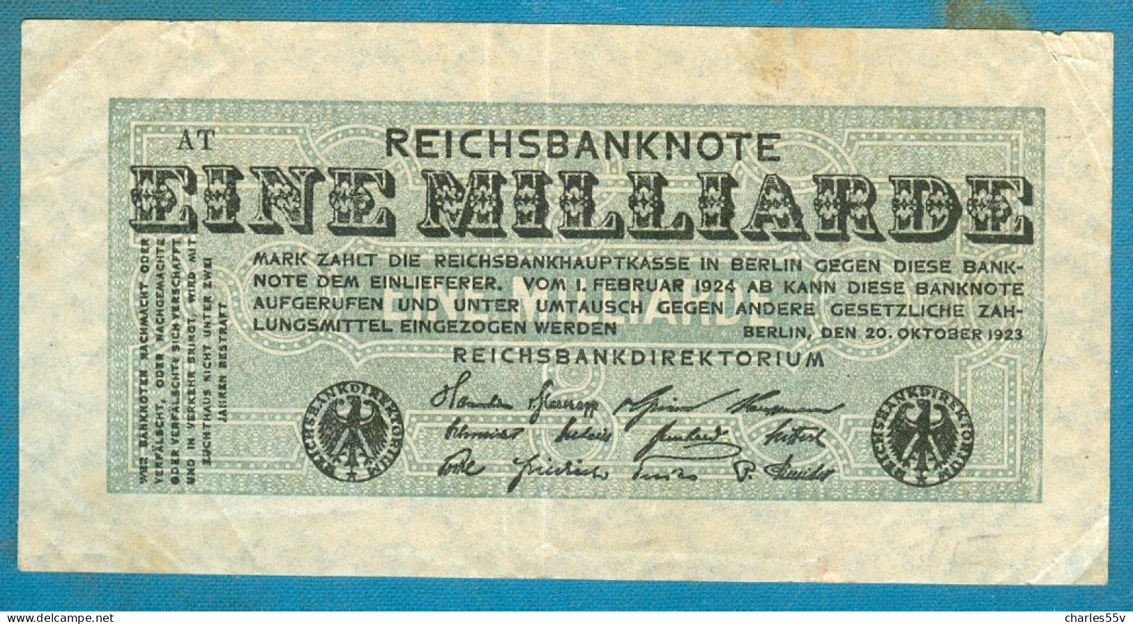 1000000000 Mark 20.10.1923 Serie AT - 1 Milliarde Mark