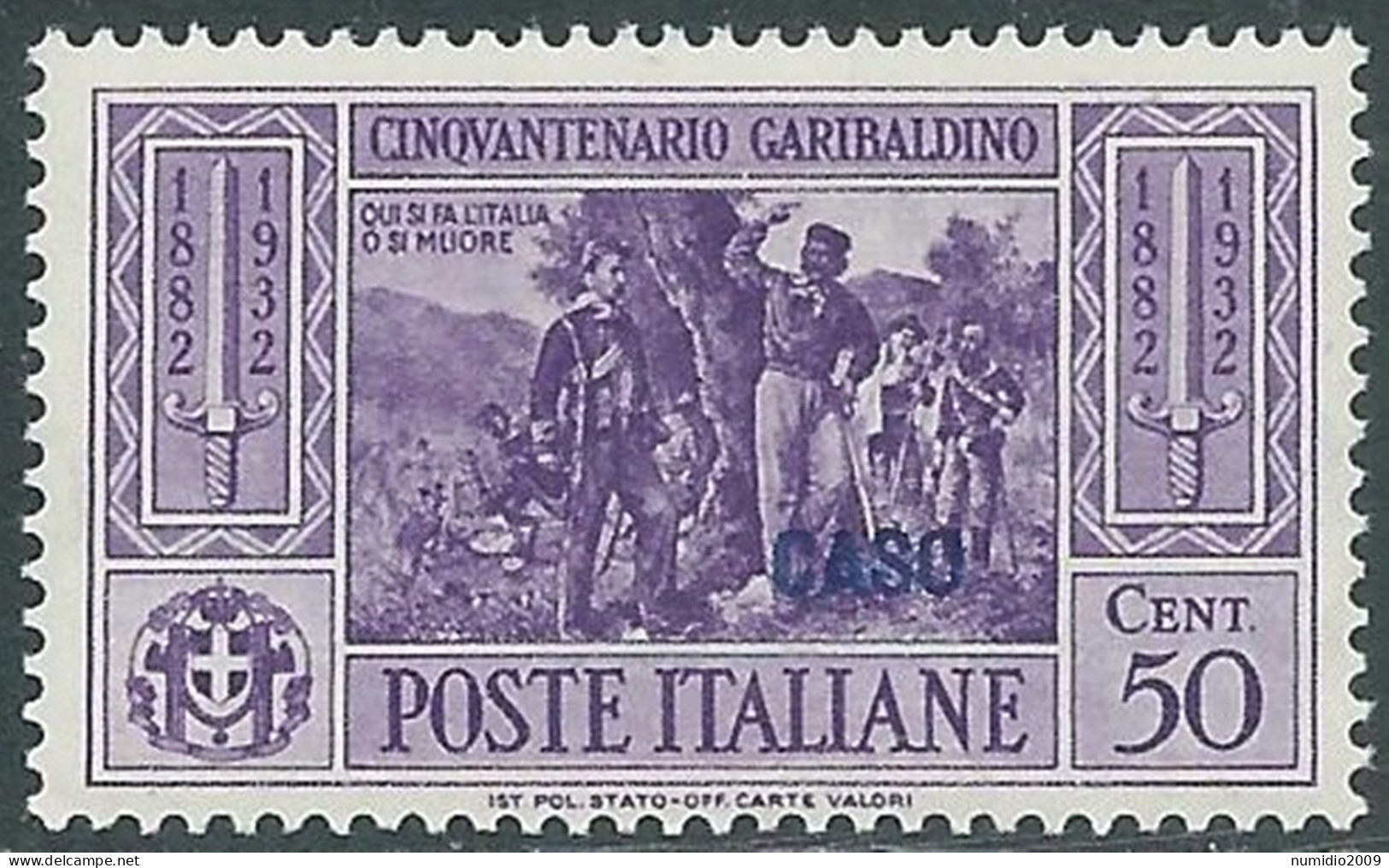 1932 EGEO CASO GARIBALDI 50 CENT MNH ** - I45-8 - Aegean (Caso)